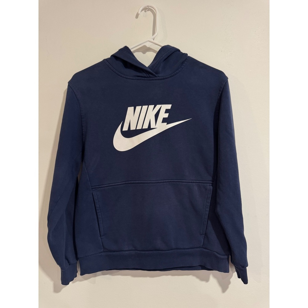 Nike Sportswear Pullover Hoodie boys Large Navy Blue Futura Logo Fleece